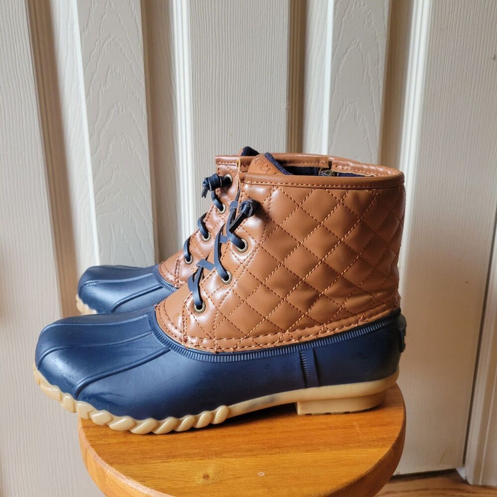 Nautica Dorsay Women’s Size 9 Duck Boots Navy Brown Quilted Side Zip Rain Boots